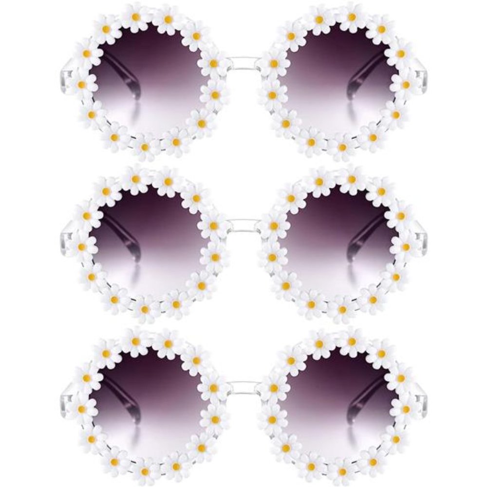 3 Packs Retro Daisy Sunglasses for Women Flower Round Disco Sunglasses Floral